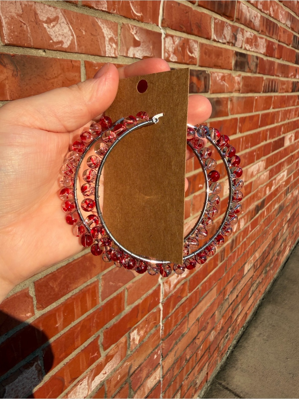 Red Beaded Hoop Earrings - Women Jewelry